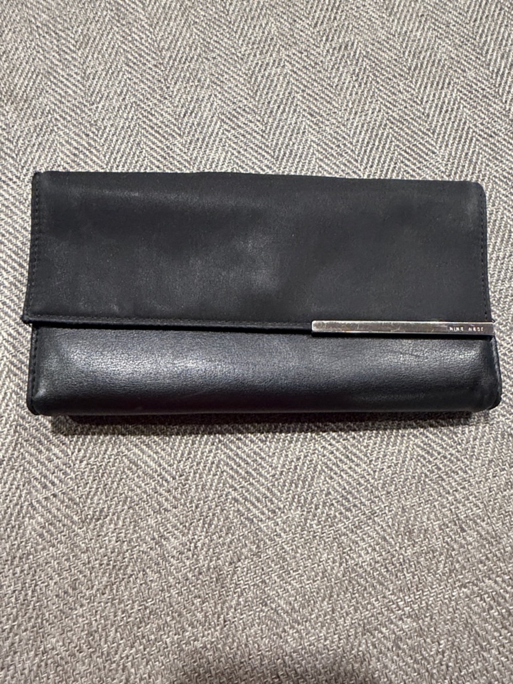 Nine West Black Leather Clutch Wallet with Silver Accent